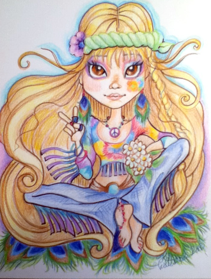Hippie Chick Fantasy Big Eye Art Print