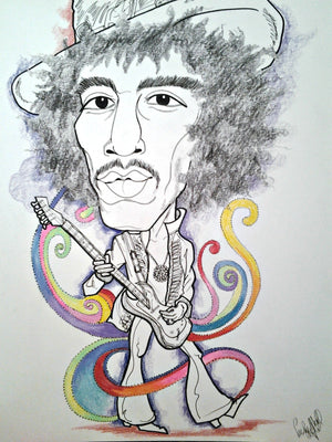 Jimi Hendrix In A Hat Rock and Roll Caricature Pop Art Music Print