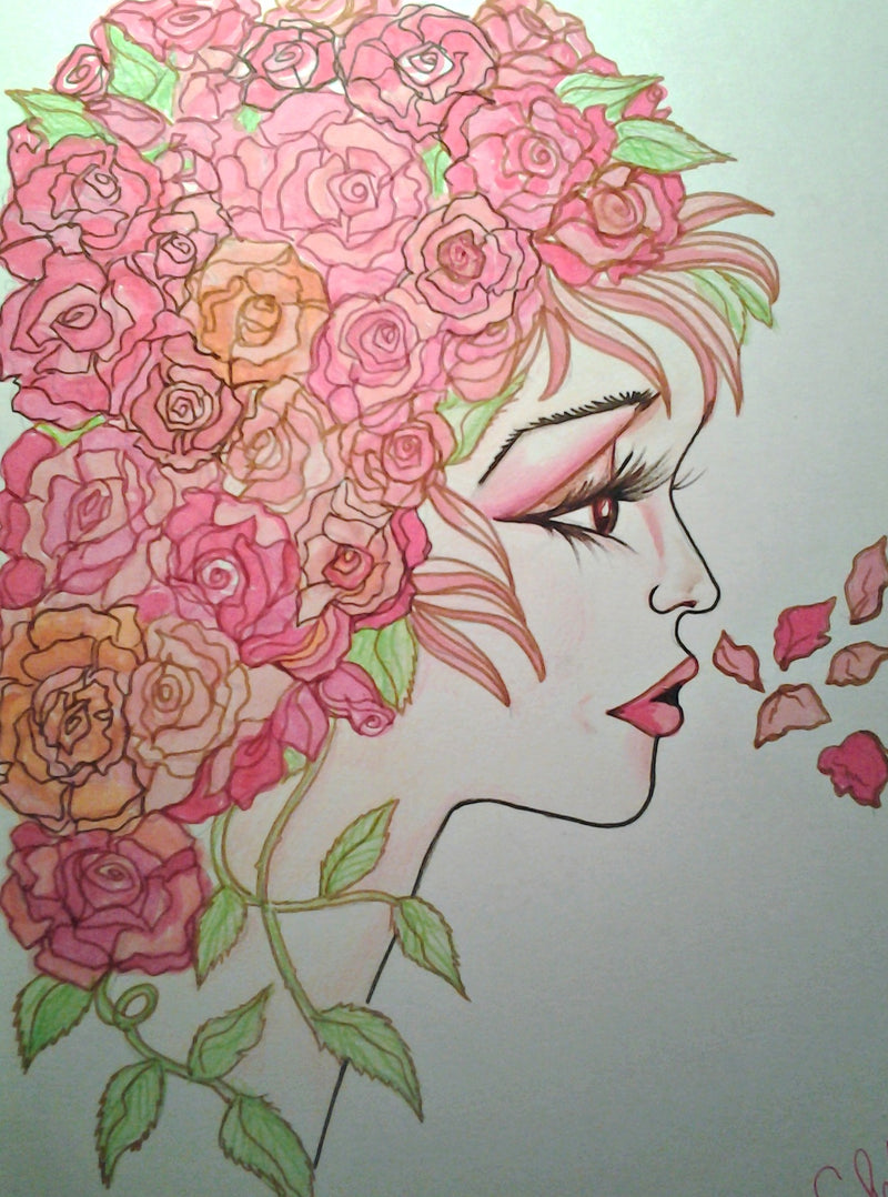 Pink Roses Womans Face Rose Floral Art Print