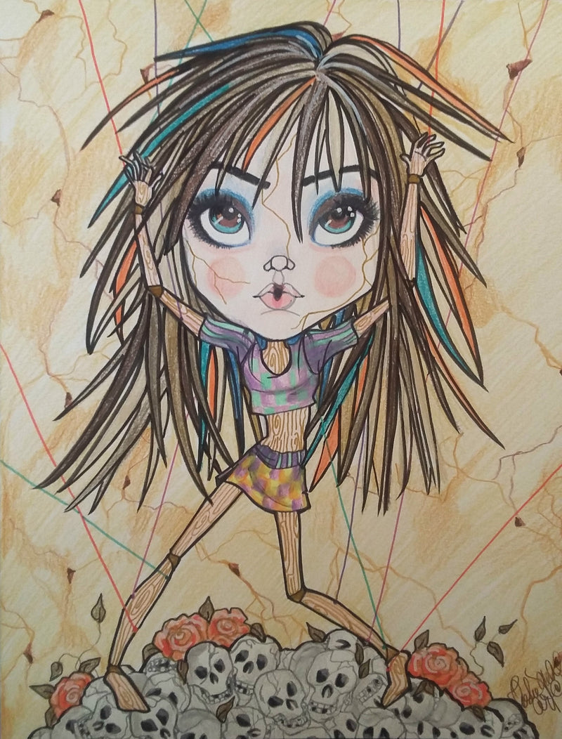 Wooden Heart Fantasy Big Eye Art Print