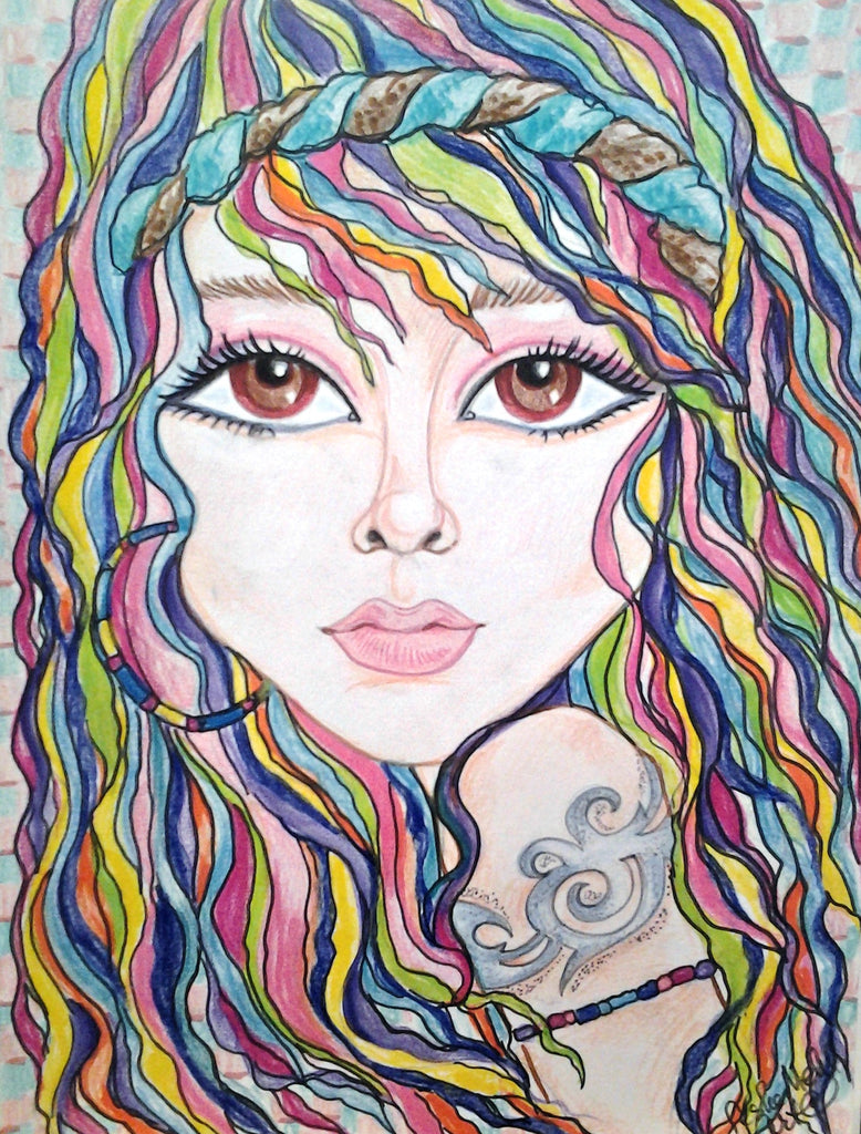Rainbow Boho Pop Art Fantasy Woman's Face
