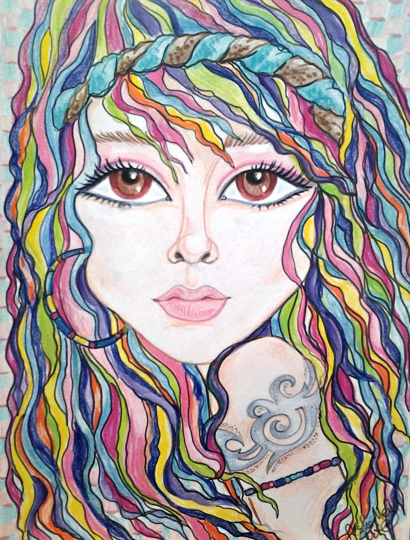 Rainbow Boho Pop Art Fantasy Woman's Face