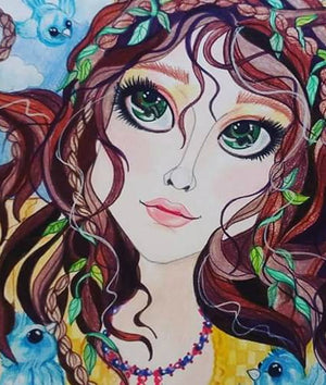 Rapunzel and the Bluebirds Fairytale Fantasy Big Eye Art Print