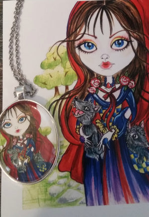 Fantasy Little Red Riding Hood Horror Art Pendant