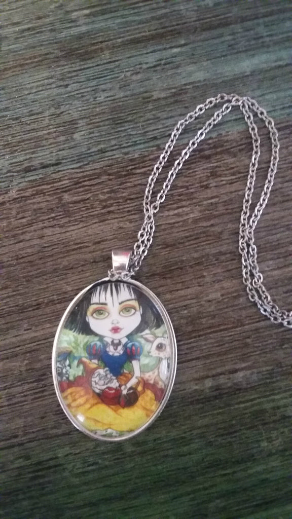 Snow White and Her Dwarf Fairytale Art Pendant