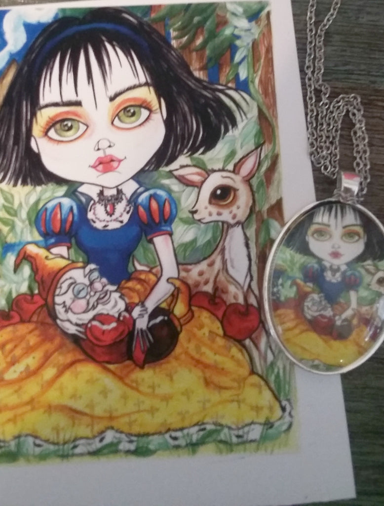 Snow White and Her Dwarf Fairytale Art Pendant