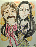 Sonny and Cher Pop Portrait Music Art Rock and Roll Caricature