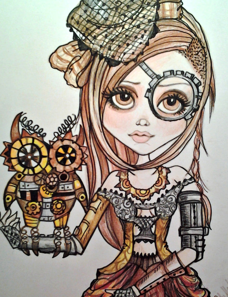 Fantasy Steampunk Girl with Owl Art Print