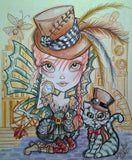 Steampunk Girl and Cat Fantasy Art Print