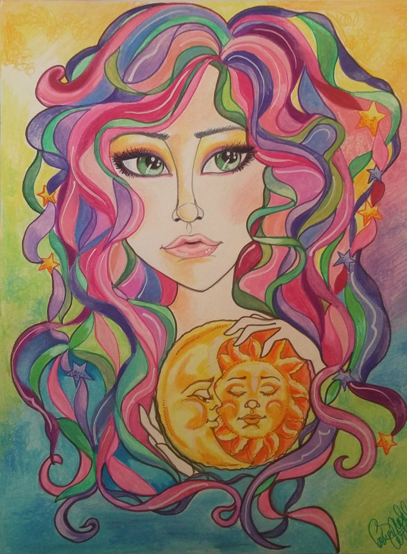 Sun and Moon Goddess Pop Portrait Fantasy Art Print