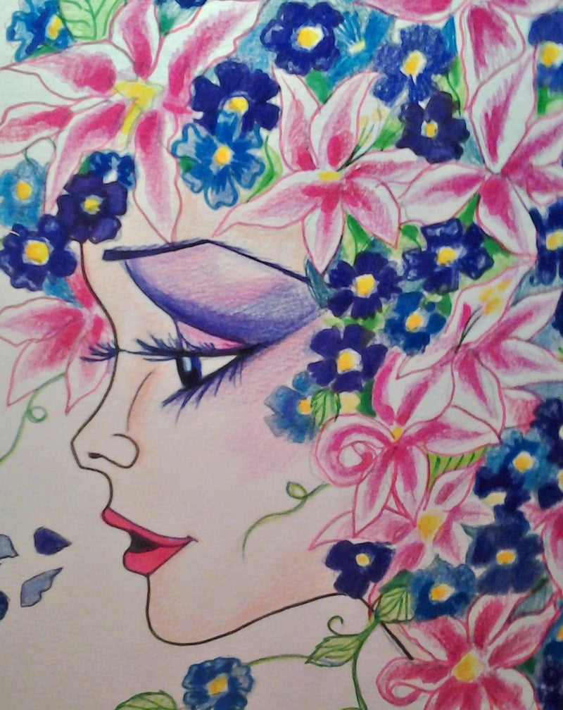 Wishing You Violets Womans Face Floral Art Print