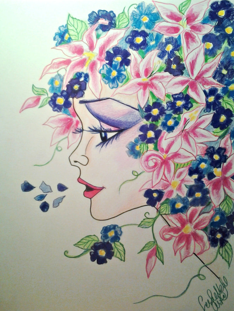 Wishing You Violets Womans Face Floral Art Print