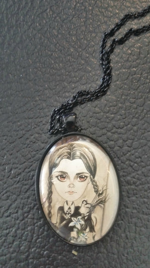 Horror Art Pendant Wednesday Cuts Her Hair Necklace