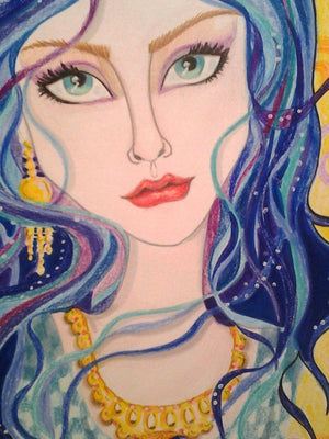 Ciara Gold and Blue Fantasy Face Art Print
