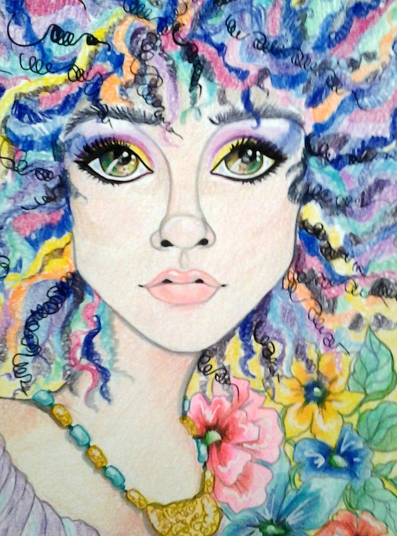 Rainbow Hair Fantasy Face Pop Portrait Art Print