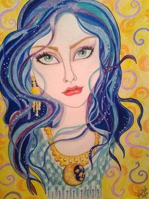 Ciara Gold and Blue Fantasy Face Art Print