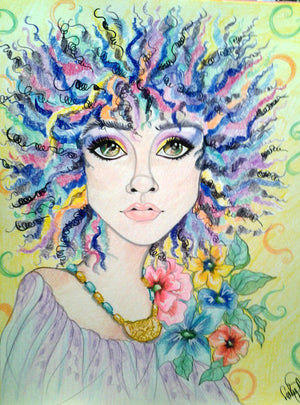 Rainbow Hair Fantasy Face Pop Portrait Art Print