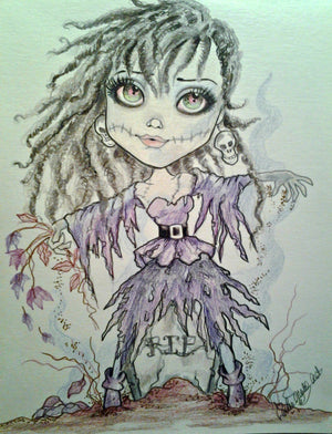Zombie Prom Date Fantasy Big Eye Art Print by Leslie Mehl